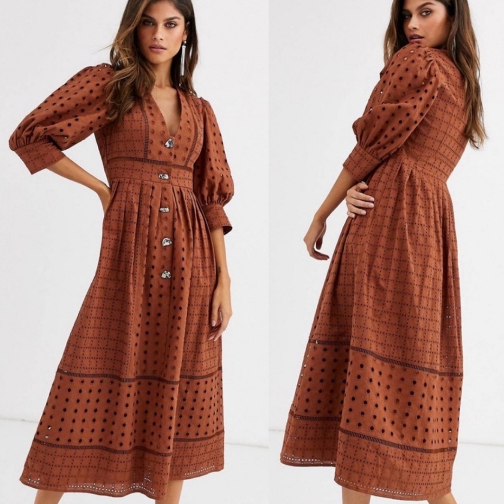 ASOS Rust Midi Dress with Patterned Design